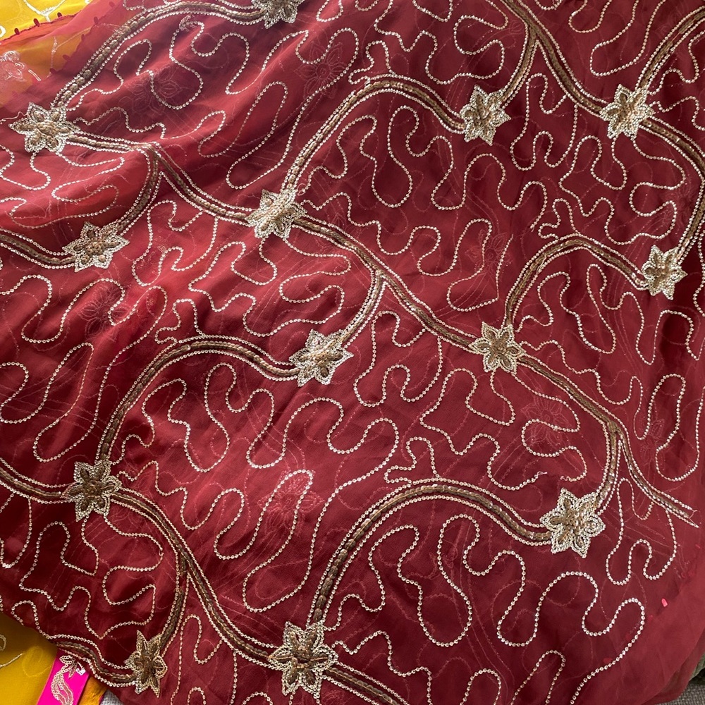 Red and gold saree